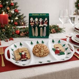 Sakura Debbie Mumm Majic Of Santa Holiday Serving Platter & Spreaders Set 1998